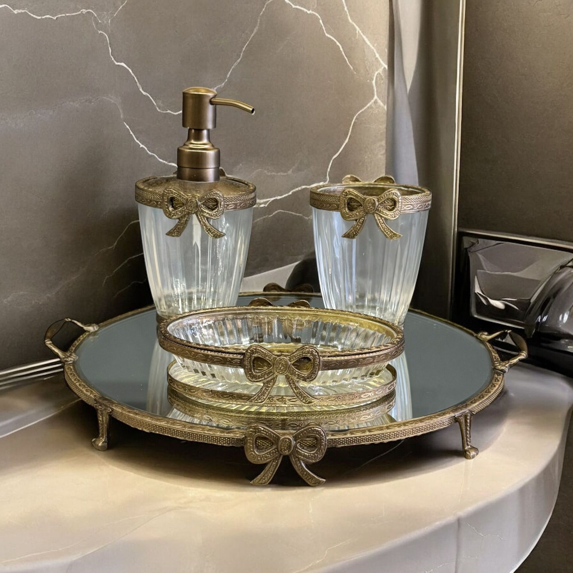 4 Parça Pirinç Premium Banyo Seti Eskitme