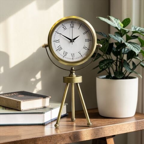 3 Ayak Roma Rakamlı Tripod Masa Saati - 4 Renk Seçenekli