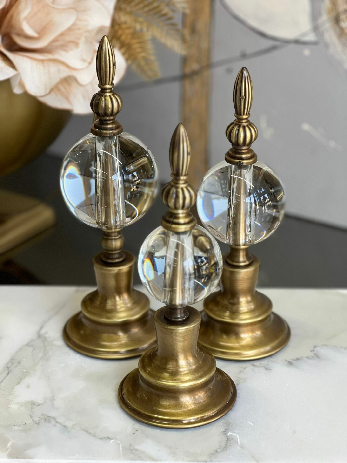 3'lü Metal Cam Küre Alem Obje Düz