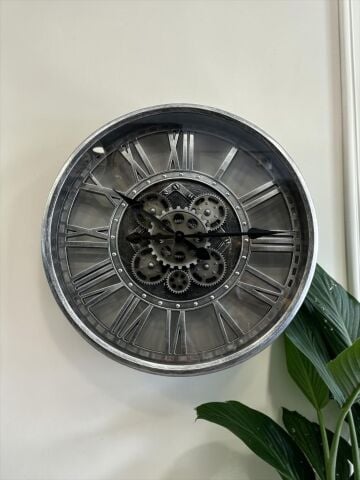 Çarklı Duvar Saati – Gümüş (50 cm)