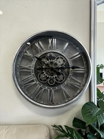 Çarklı Duvar Saati – Gümüş (50 cm)