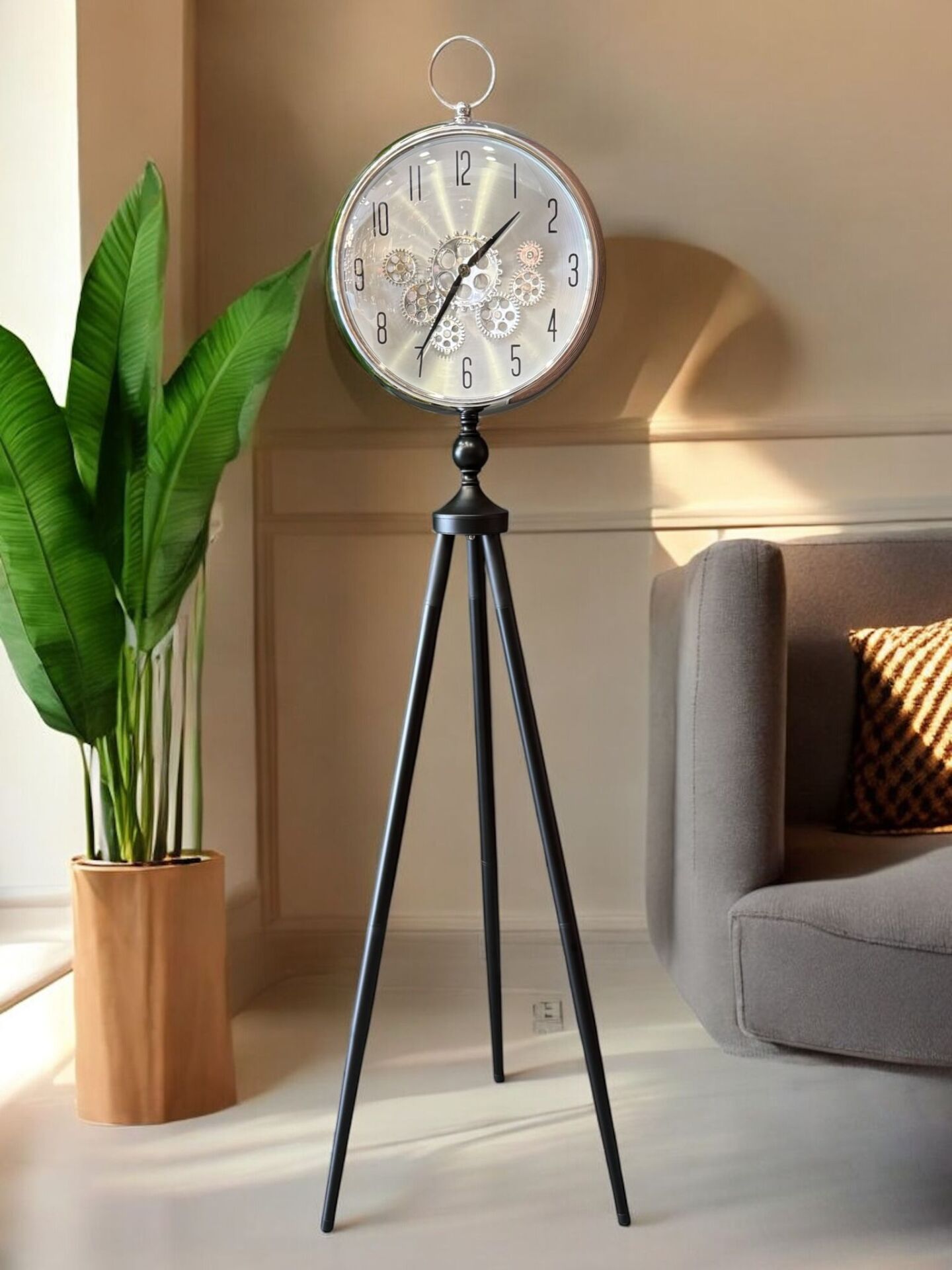 Ayaklı Çarklı Saat 155 cm – Gümüş / Siyah