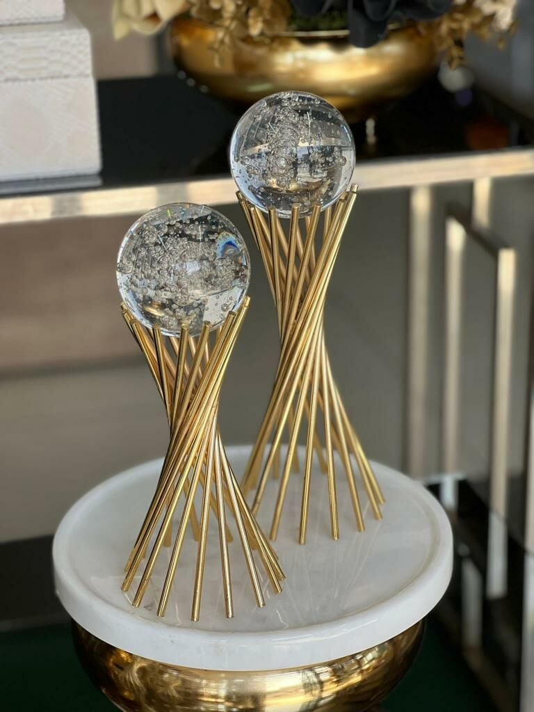 2 Li Dekoratif Burgulu Kabarcıklı Küre Gold