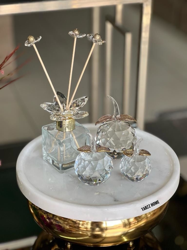 3'lü Kristal Elma Obje Ve Koku Şişesi Sade/Gold