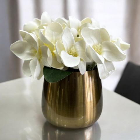 Yapay Manolya Çiçekli Cezve Saksı