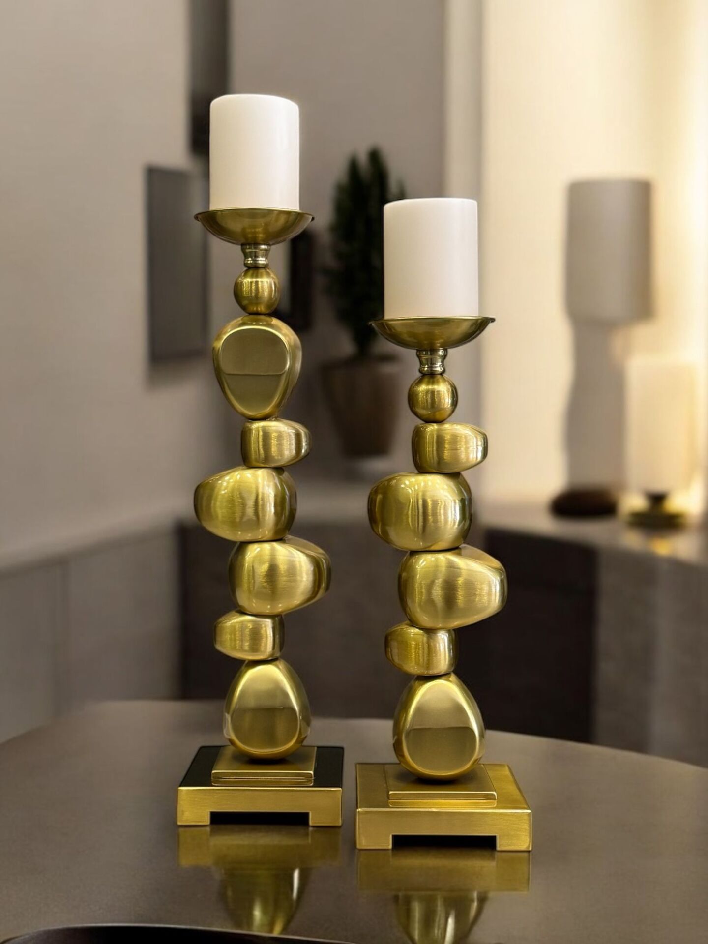 Dekoratif 2’li Metal Şamdan ve Mumluk – Eskitme + Mum