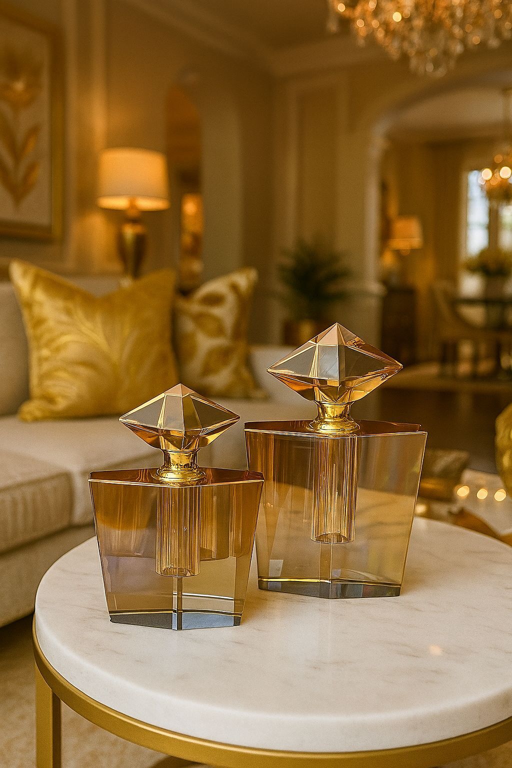 2’li Dekoratif Kristal Cam Parfüm Şişesi – 3 Renk Seçenekli