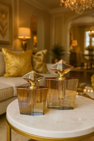 2’li Dekoratif Kristal Cam Parfüm Şişesi – 3 Renk Seçenekli