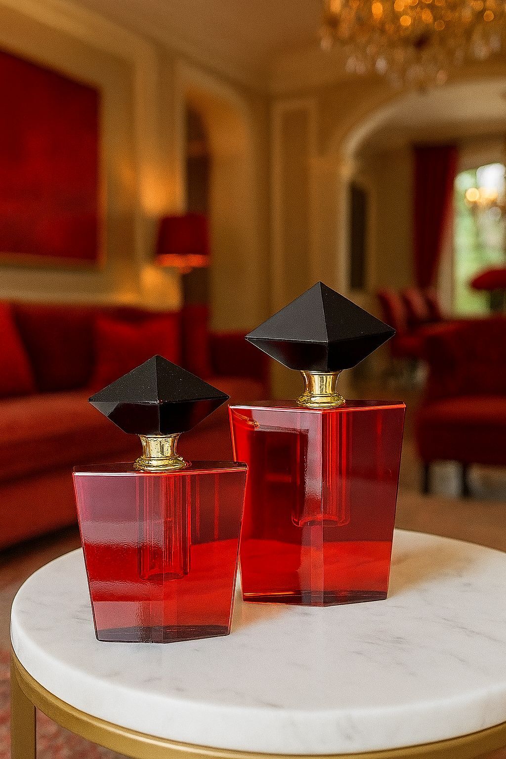 2’li Dekoratif Kristal Cam Parfüm Şişesi – 3 Renk Seçenekli