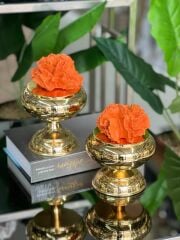 2'li Dekoratif Ayaklı Şekerlik Mercan Kutu New Gold