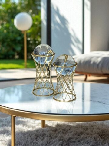 Dekoratif 2'li Metal Top Küre Obje