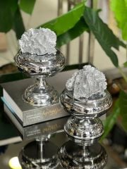 2'li Dekoratif Ayaklı Şekerlik Mercan Kutu New Gümüş