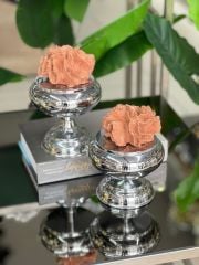 2'li Dekoratif Ayaklı Şekerlik Mercan Kutu New Gümüş