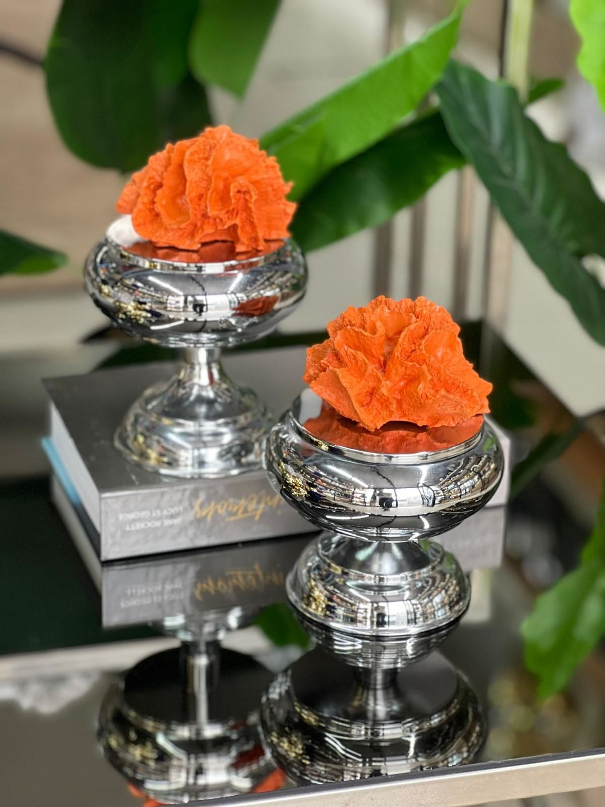 2'li Dekoratif Ayaklı Şekerlik Mercan Kutu New Gümüş