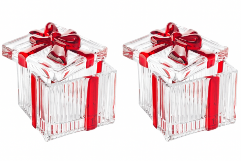 2'li Fiyonk Kare Model Kapaklı Cam Kutu Şekerlik Renkli