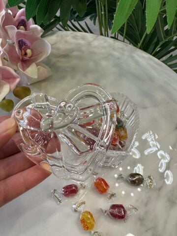 2'li Fiyonk Kalp Model Kapaklı Cam Kutu Şekerlik Şeffaf