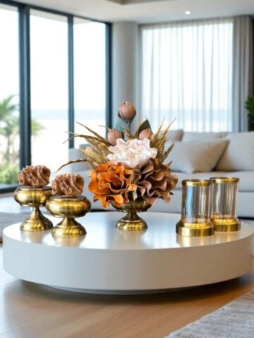 Çiçek Aranjmanı, Tarçın Mercan Kutular ve Mumluklar Bal – Eskitme 5’li Set