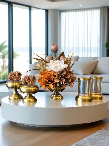 Çiçek Aranjmanı, Tarçın Mercan Kutular ve Mumluklar Bal – Eskitme 5’li Set