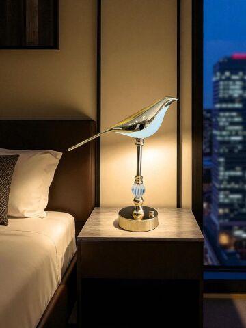 Dekoratif Saksağan Kuş Modeli Dokunmatik Gece Lambası – Gold