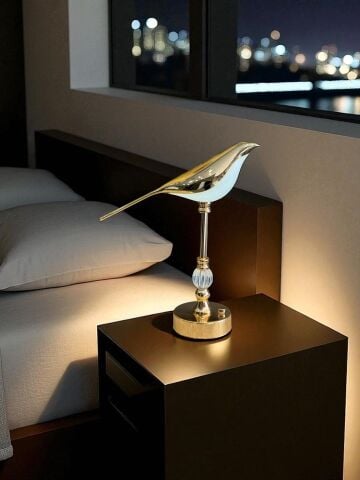 Dekoratif Saksağan Kuş Modeli Dokunmatik Gece Lambası – Gold