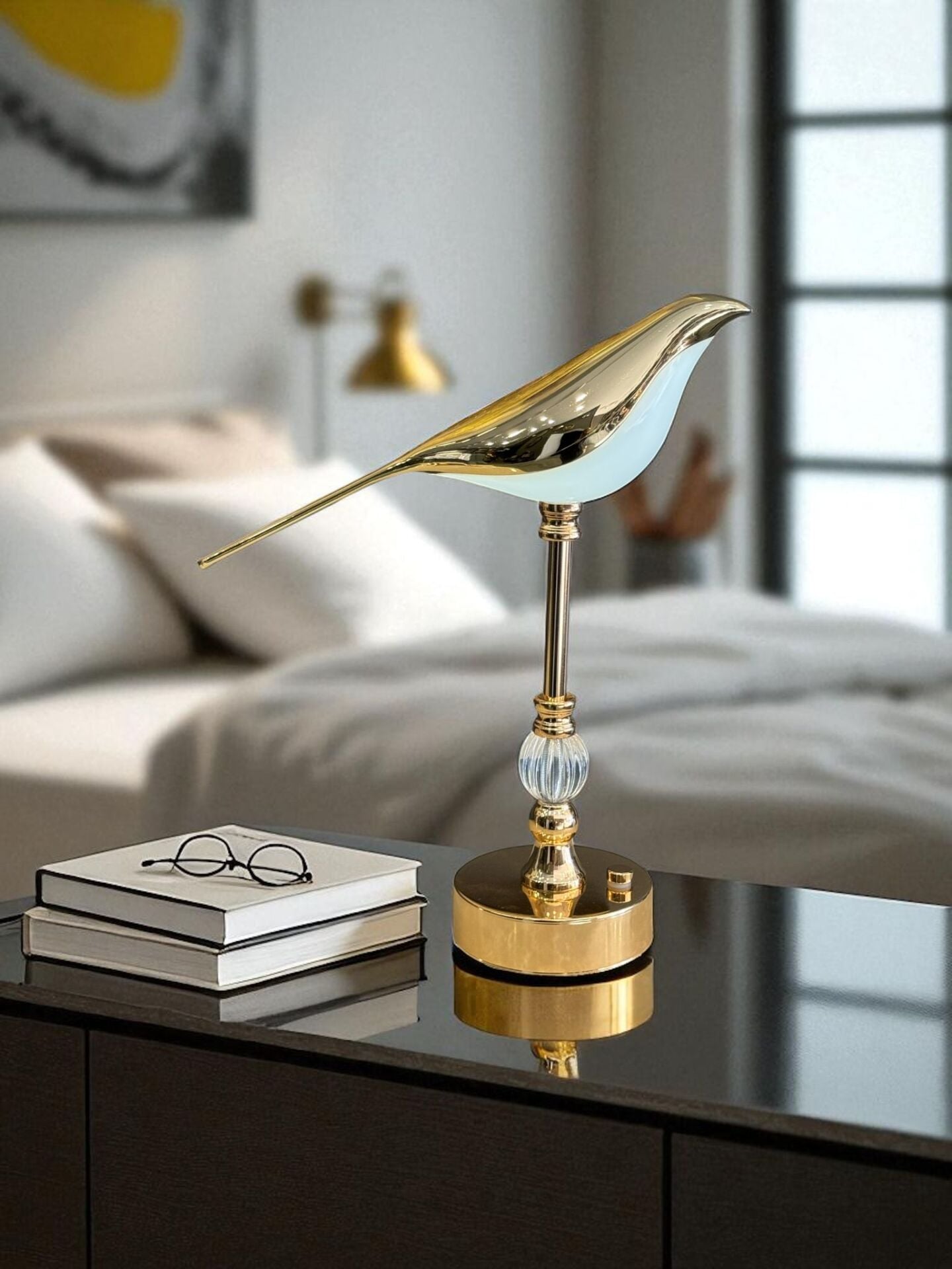 Dekoratif Saksağan Kuş Modeli Dokunmatik Gece Lambası – Gold