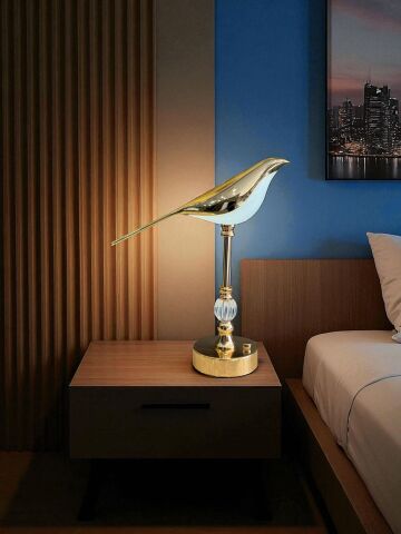 Dekoratif Saksağan Kuş Modeli Dokunmatik Gece Lambası – Gold