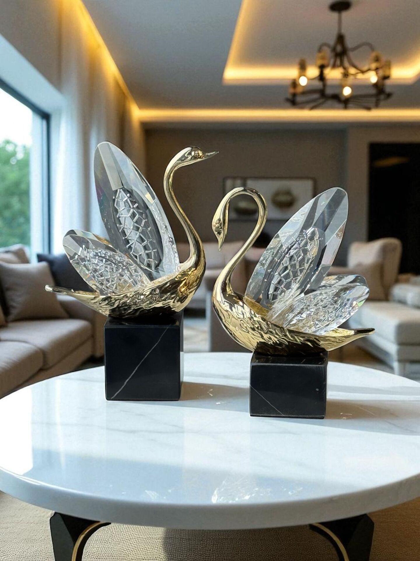 2'li Dekoratif Kristal Cam Kuğu – Premium Set