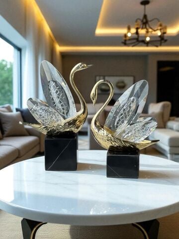 2'li Dekoratif Kristal Cam Kuğu – Premium Set