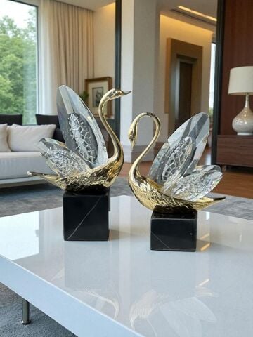 2'li Dekoratif Kristal Cam Kuğu – Premium Set