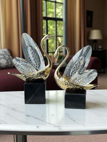 2'li Dekoratif Kristal Cam Kuğu – Premium Set