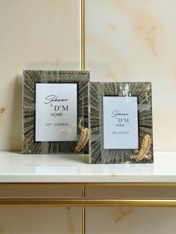 2'li Çizgili Tüy Dekor Çerçeve Takımı Gold