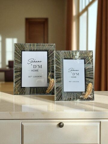 2'li Çizgili Tüy Dekor Çerçeve Takımı Gold