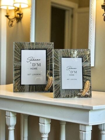 2'li Çizgili Tüy Dekor Çerçeve Takımı Gold