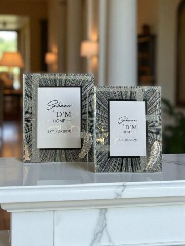 2'li Çizgili Tüy Dekor Çerçeve Takımı Gümüş