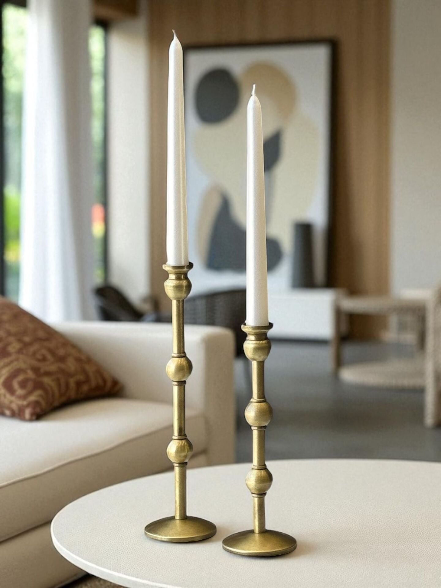 Dekoratif 2’li İnci Mumluk Seti (Mum Dahil) – Eskitme