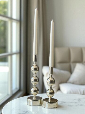 Dekoratif 2’li Top Şamdan Seti (Mum Dahil) - Renk Seçenekli