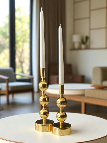 Dekoratif 2’li Top Şamdan Seti (Mum Dahil) - Renk Seçenekli