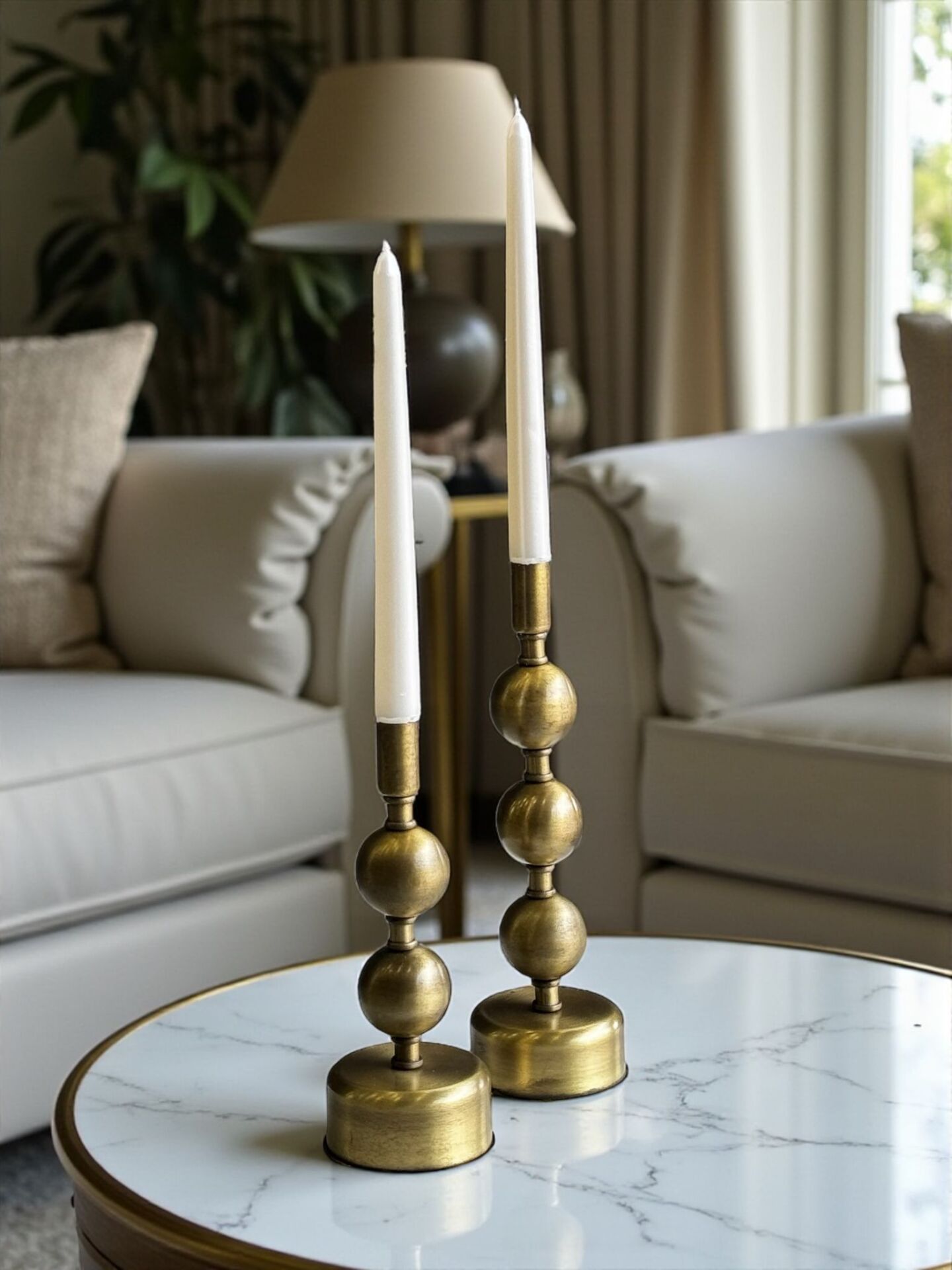 Dekoratif 2’li Top Şamdan Seti (Mum Dahil) - Renk Seçenekli