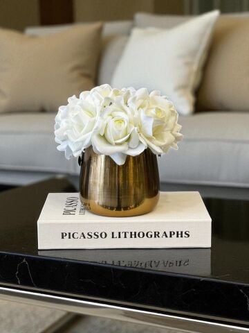 Cezve Vazo Premium Beyaz Islak Gül Aranjmanı 10'lu - Renk Seçenekli