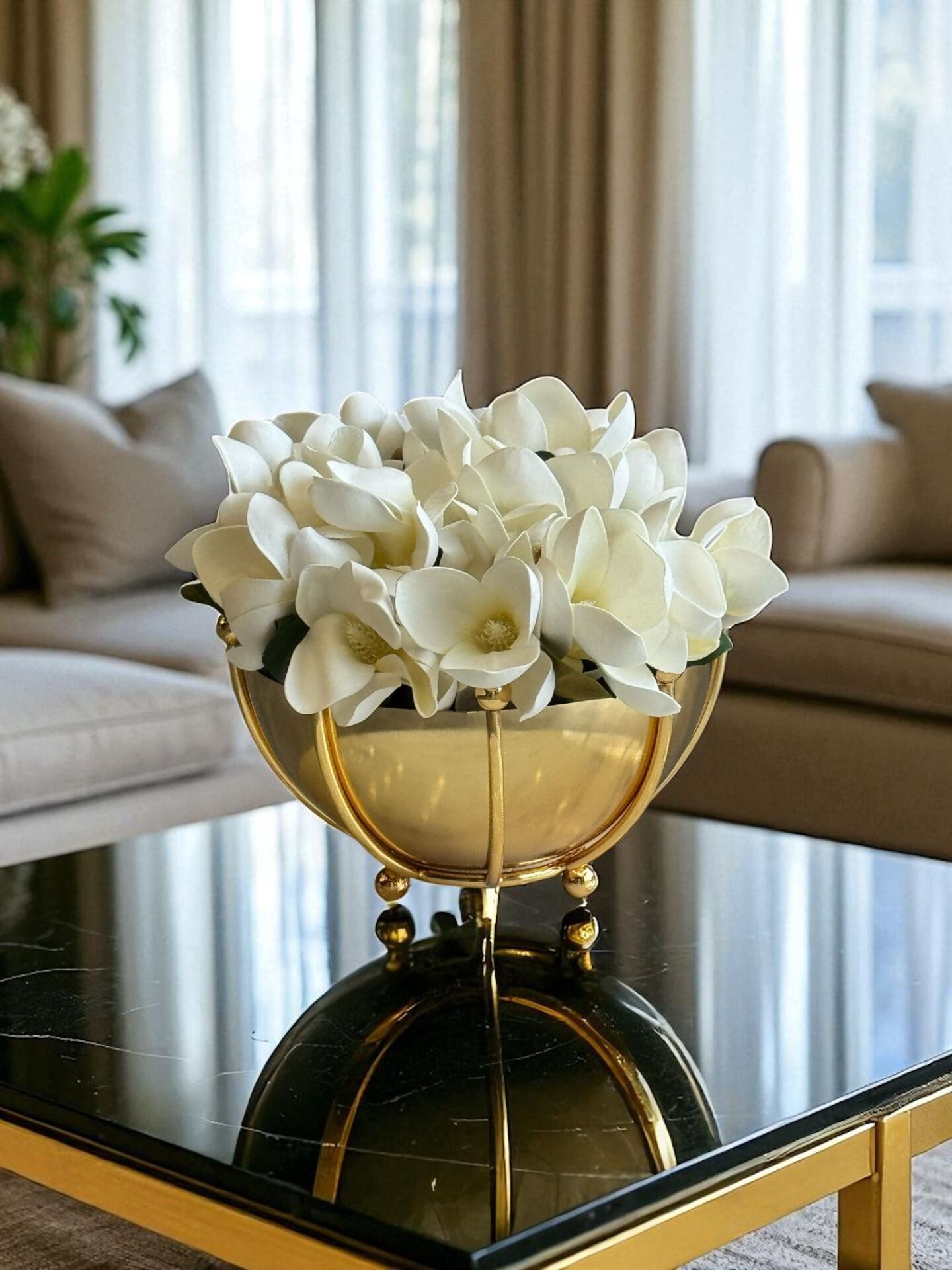 Ahtapot B.Metal Saksı 3'lü Manolya Aranjmanı – Gold