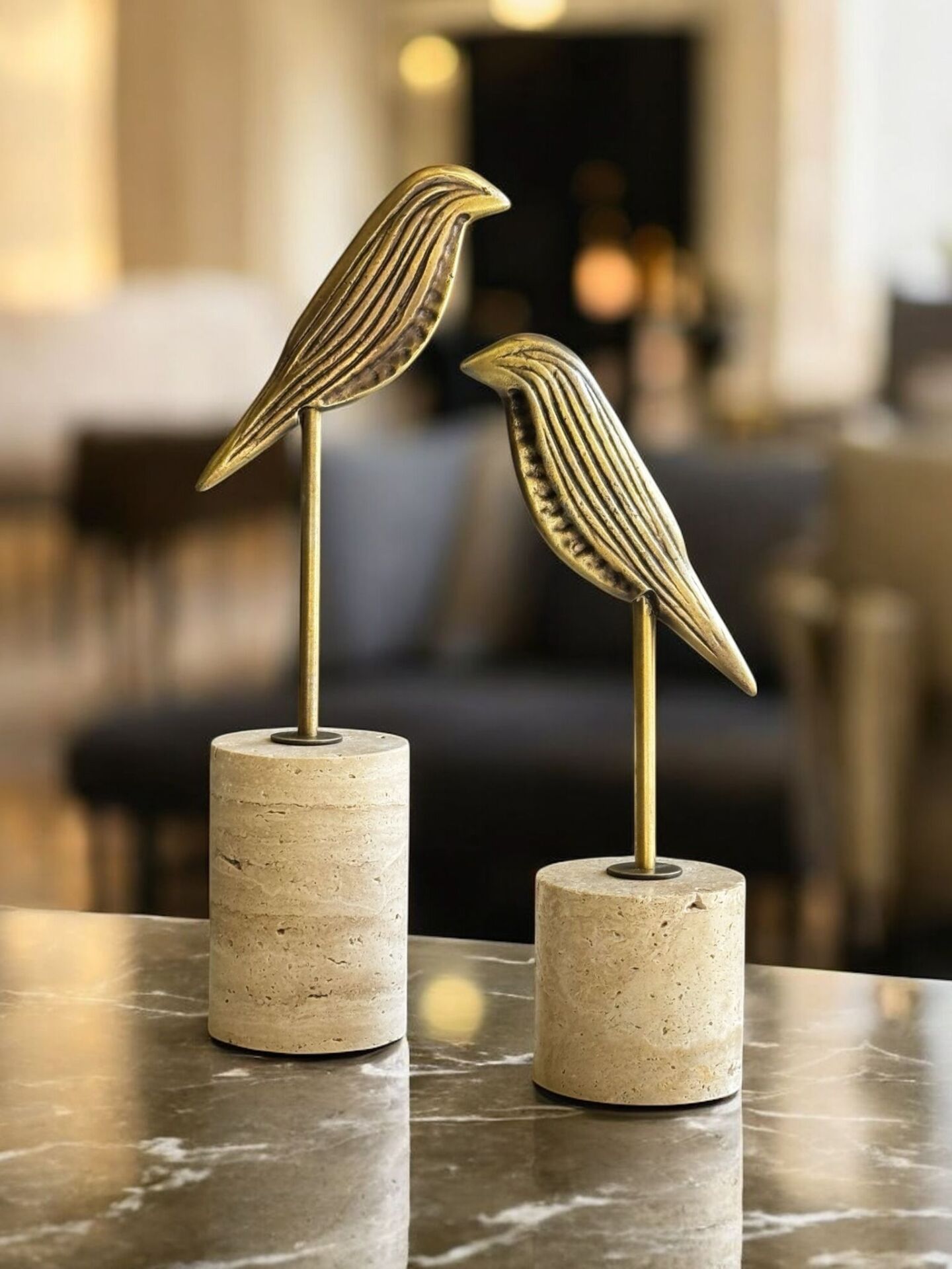 2'li Traverten Çizgili Kuş