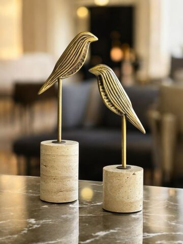 2'li Traverten Çizgili Kuş