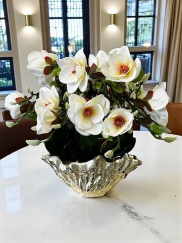 Amrof Döküm Saksı 6'lı Manolya Aranjmanı – Gümüş