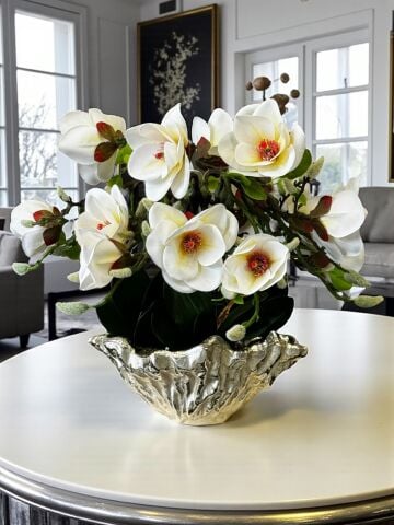 Amrof Döküm Saksı 6'lı Manolya Aranjmanı – Gümüş