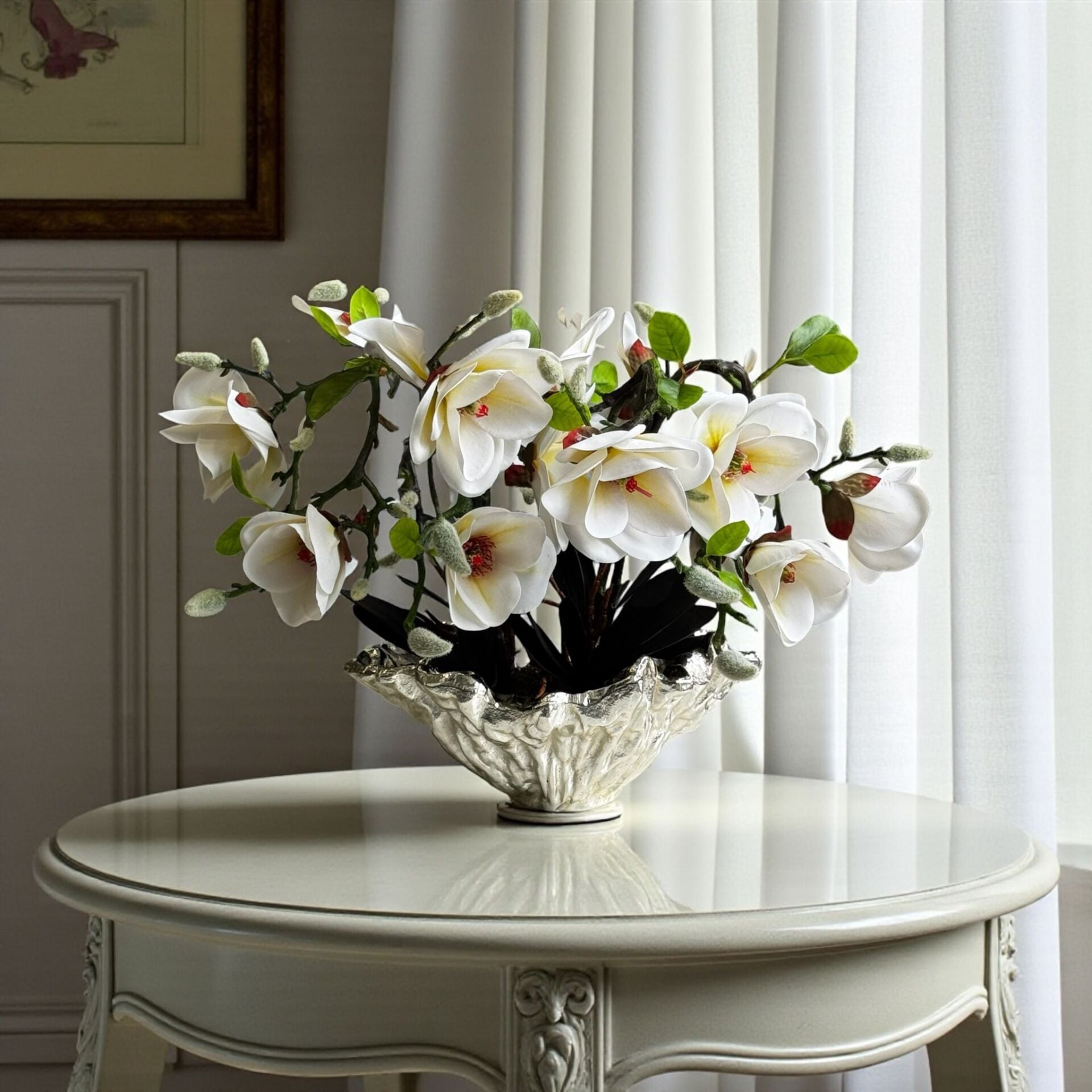 Amrof Döküm Saksı 6'lı Manolya Aranjmanı – Gümüş