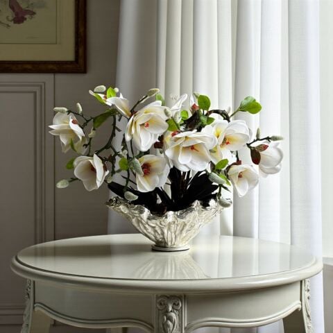 Amrof Döküm Saksı 6'lı Manolya Aranjmanı – Gümüş