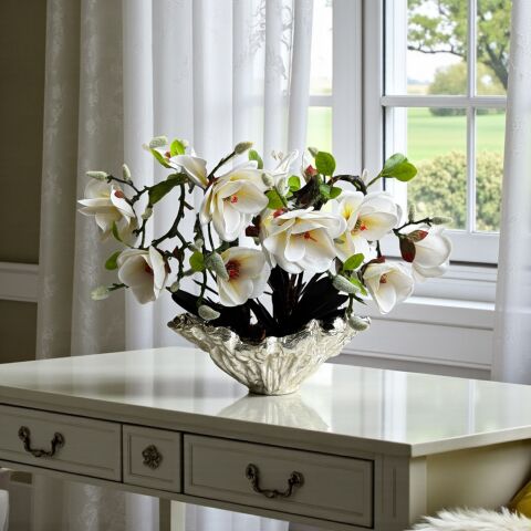 Amrof Döküm Saksı 6'lı Manolya Aranjmanı – Gümüş