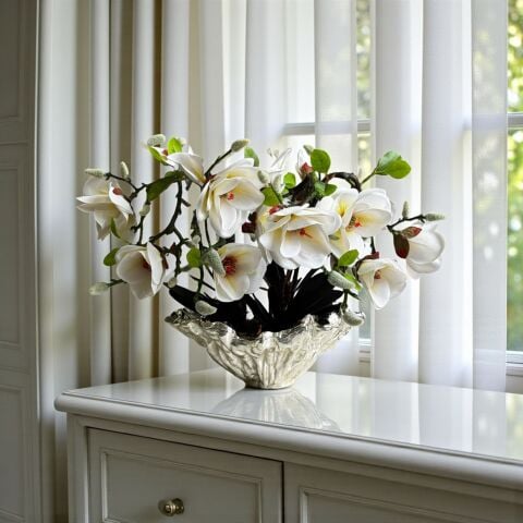 Amrof Döküm Saksı 6'lı Manolya Aranjmanı – Gümüş