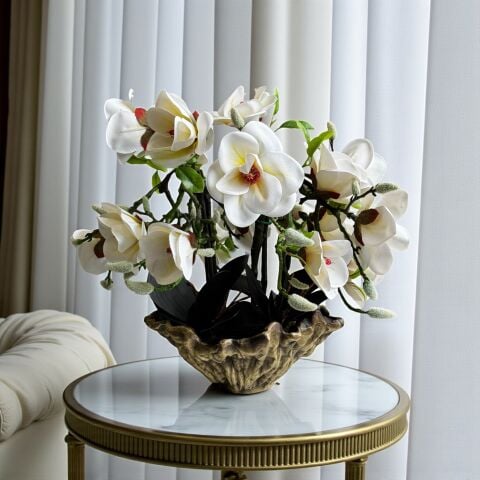 Amrof Döküm Saksı 6'lı Manolya Aranjmanı – Eskitme