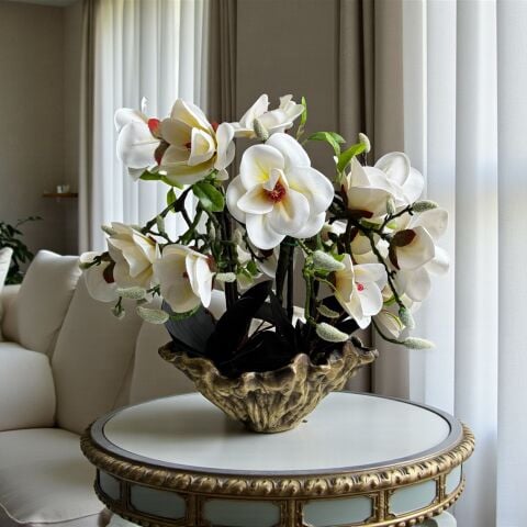 Amrof Döküm Saksı 6'lı Manolya Aranjmanı – Eskitme